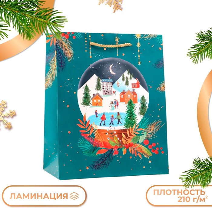 Пакет подарочный новогодний ламинированный «Стеклянный шар», 18×22.3×10 см - Фото 1