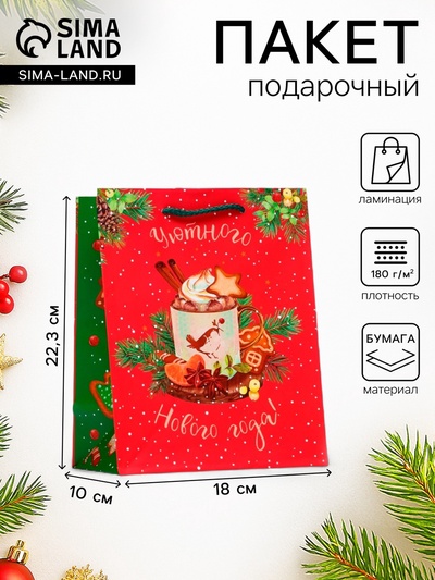 Пакет подарочный новогодний ламинированный «Глинтвейн», 18×22.3×10 см