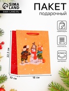 Пакет подарочный новогодний ламинированный «Зверята у снеговичка», 18×22.3×10 см - Фото 1