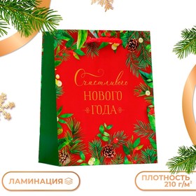 Новый год. Пакет подарочный "Счастливого нового года", 11,5 х 14,5 х 6,5 см. 10544252