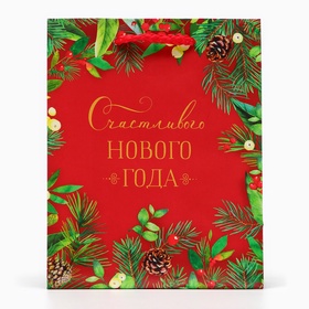 Пакет подарочный новогодний «Счастливого нового года», 11.5?14.5?6.5 см (комплект 4 шт)