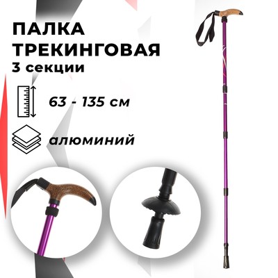Палка-трость для скандинавской ходьбы ONLITOP, телескопическая, 4 секции, алюминий, до 135 см, (1 шт), цвет сиреневый
