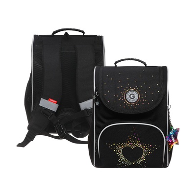 Ранец школьный Стандарт, 33×25×13 см, Grizzly, + мешок для обуви, чёрный