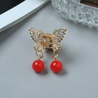 Крабик для волос «Милада», красные бусинки, 2.5 см, золото 10454939