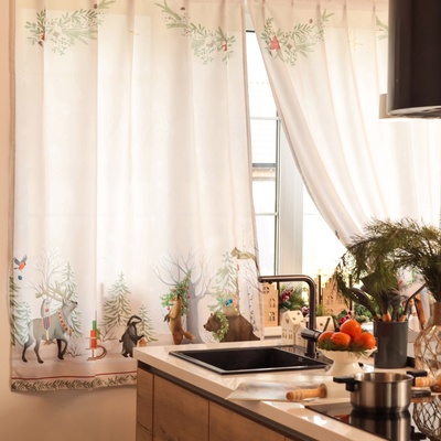 Комплект штор для кухни с подхватами «Новогоднее чудо» 145×180+/-5 см - 2 штуки, габардин