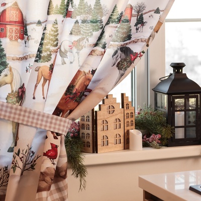 Комплект штор для кухни с подхватами «Нorse family» 145×180 см - 2 штуки, габардин