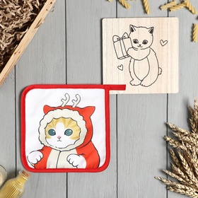Набор кухонный «Котик»: подставка 15×15 см, прихватка 17×17 см