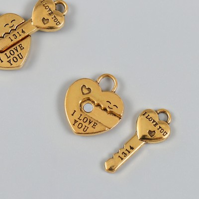 Замок магнитный металл «Ключик и замочек», золотой, 2.3×3.4×0.5 см, (набор 2 половинки)