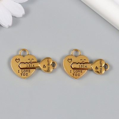 Замок магнитный металл «Ключик и замочек», золотой, 2.3×3.4×0.5 см, (набор 2 половинки)