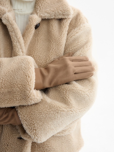 Перчатки женские, безразмерные, сенсорные, без утеплителя, бежевые