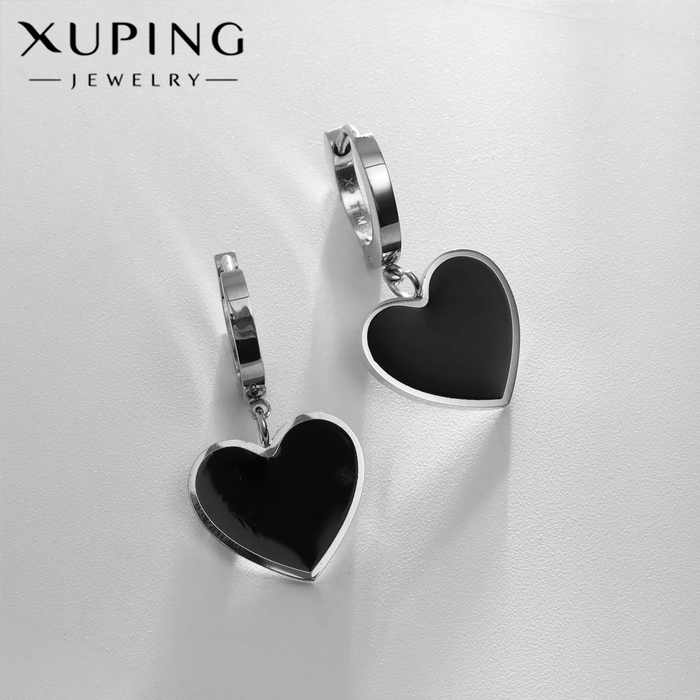 

Серьги эмаль XUPING сердце великолепие, цвет чёрный в серебре