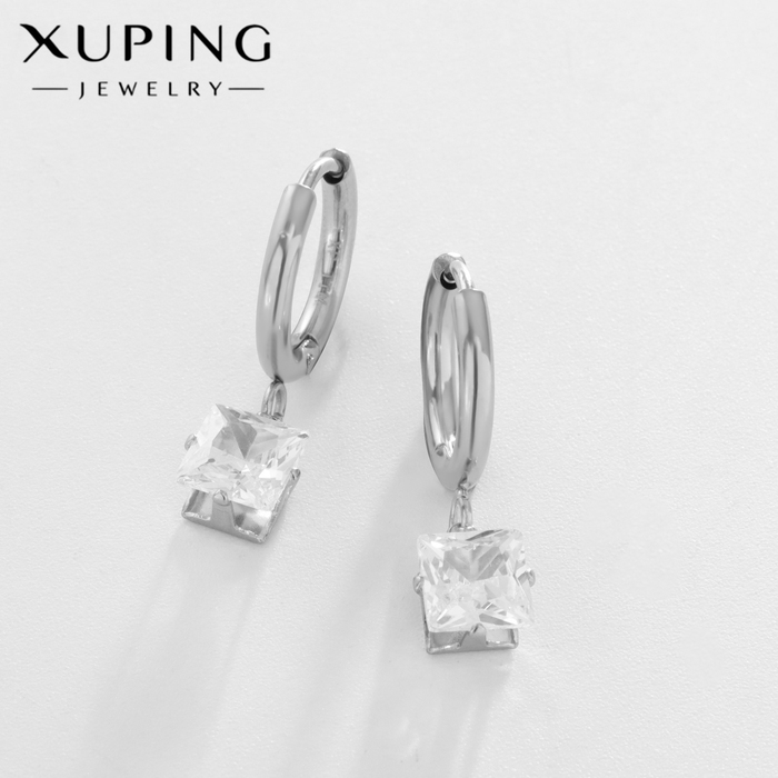 

Серьги со стразами XUPING ромб мини, цвет серебро