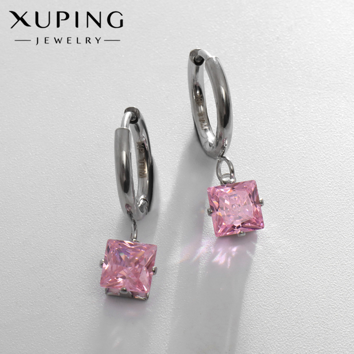 

Серьги со стразами XUPING ромб мини, цвет розовый в серебре