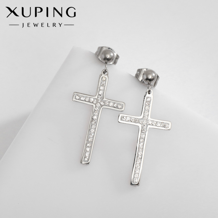 Серьги со стразами XUPING крест изящество, белые в серебре - Фото 1