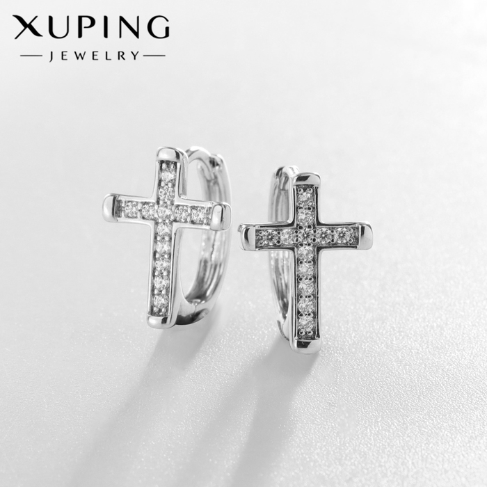 Серьги со стразами XUPING крест мини, цвет белый в серебре - Фото 1