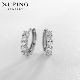 Серьги-кольца XUPING диадема, цвет белый в серебре, d=1,3 см