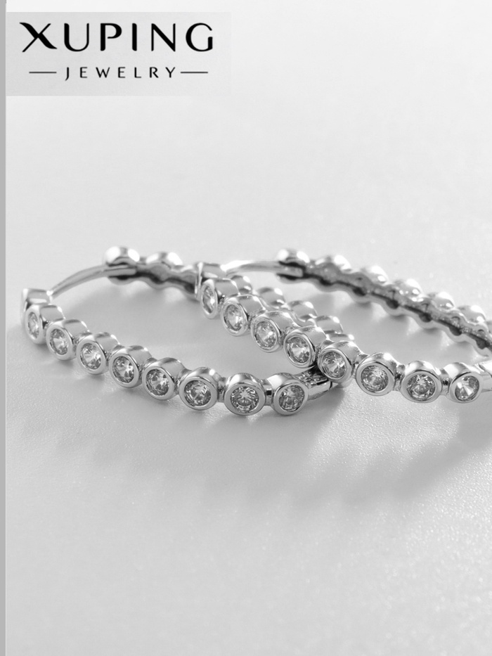 Серьги кольца XUPING переплетение красоты, белые в серебре, d=2.5 см - Фото 1