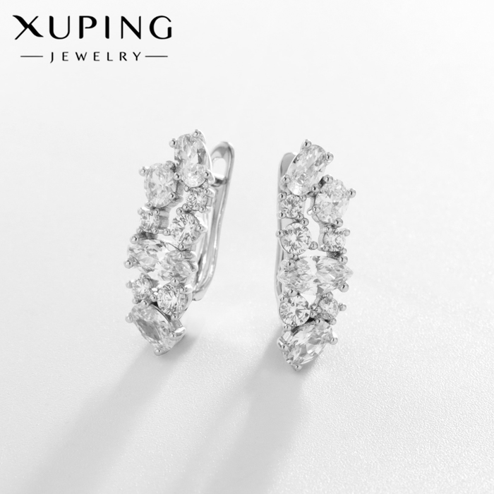 Серьги со стразами XUPING листья, цвет белый в серебре - Фото 1