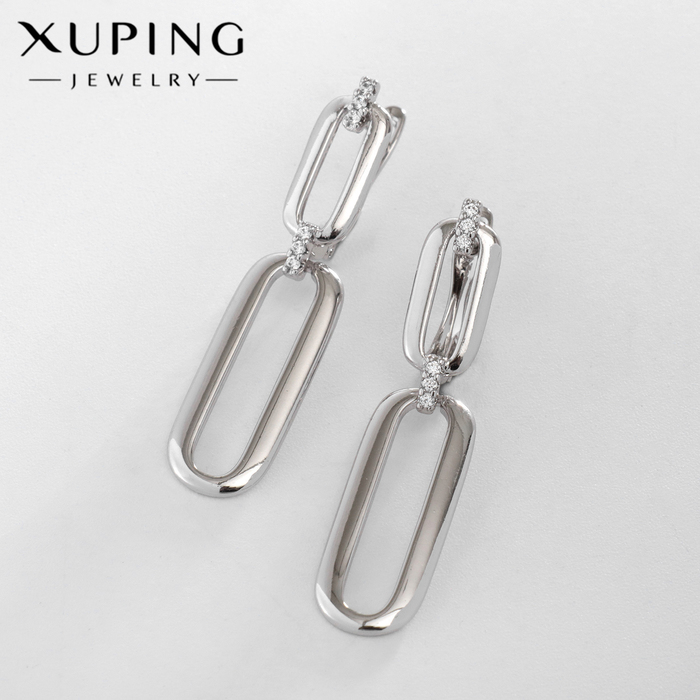 Серьги со стразами XUPING сцепление, цвет белый в серебре - Фото 1