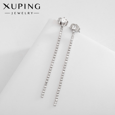 Серьги со стразами XUPING висячие, эскиз, белые в серебре