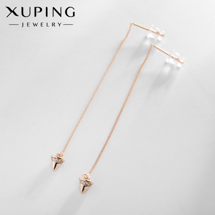 

Серьги висячие со стразами XUPING протяжки, искры, цвет белый в розовом золоте