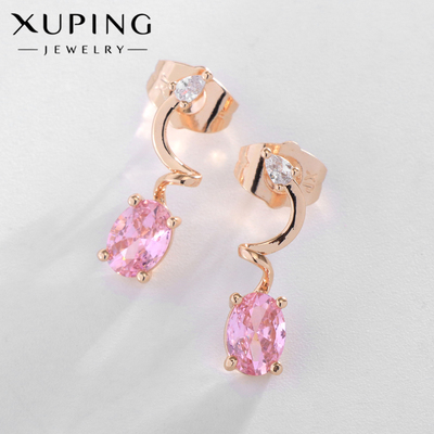 Серьги со стразами XUPING мироздание, овал, розовые в розовом золоте