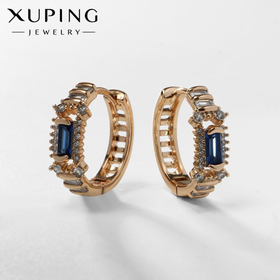 Серьги-кольца XUPING благородность, цвет синий в розовом золоте, d=1,8  см