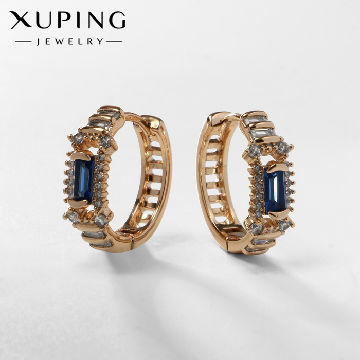 

Серьги-кольца XUPING благородность, цвет синий в розовом золоте, d=1,8 см