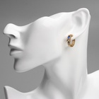 Серьги кольца с фианитом XUPING «Благородность», синие в розовом золоте, d=1.8 см - Фото 2