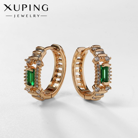 Серьги-кольца XUPING благородность, цвет зеленый в розовом золоте, d=1,8  см