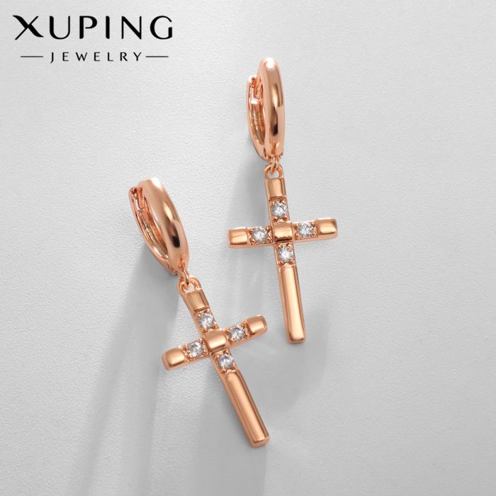 Серьги со стразами XUPING крест притягательность, белые в розовом золоте - Фото 1