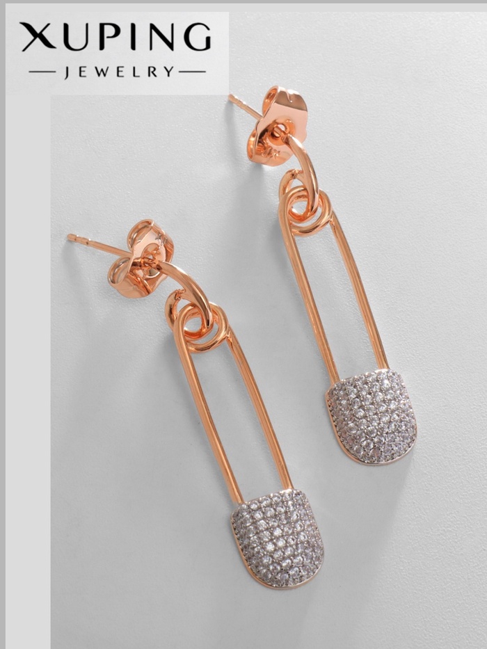 Серьги со стразами XUPING булавка искра, белые в розовом золоте - Фото 1