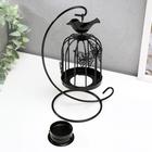 Металлический подсвечник-фонарь на 1 свечу «Клетка с птичкой», чёрный, 23×10×10 см - Фото 5