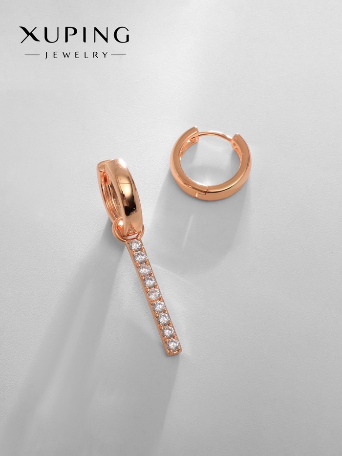 Серьги со стразами XUPING открытие, белые в розовом золоте - Фото 1