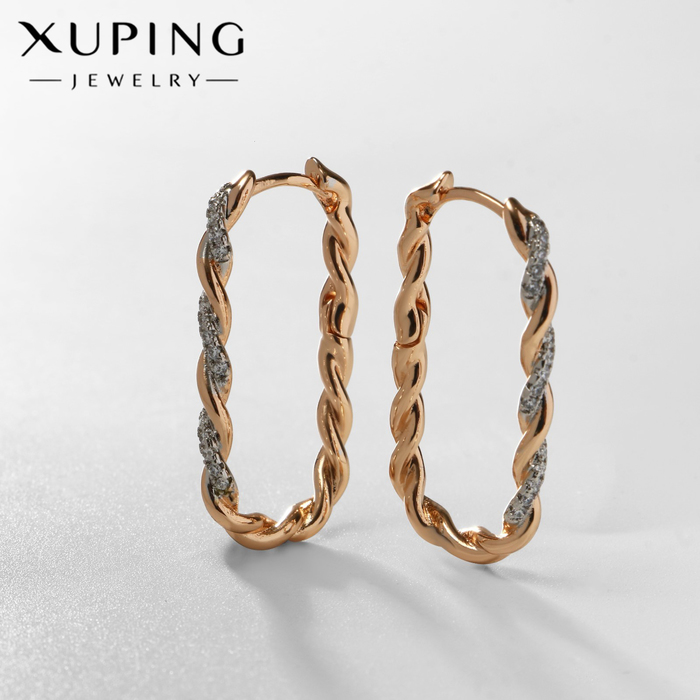 

Серьги со стразами XUPING переплетение, косичка, цвет белый в розовом золоте