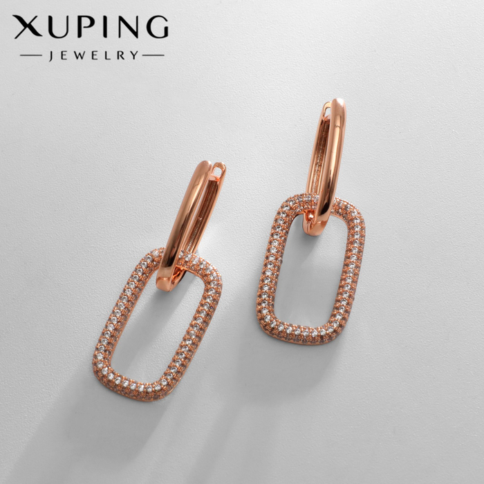 Серьги со стразами XUPING леди, белые в розовом золоте - Фото 1