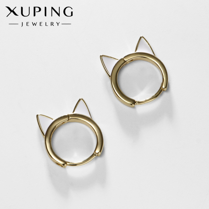 

Серьги-кольца XUPING кошечка, цвет белый в золоте, d=1,6 см