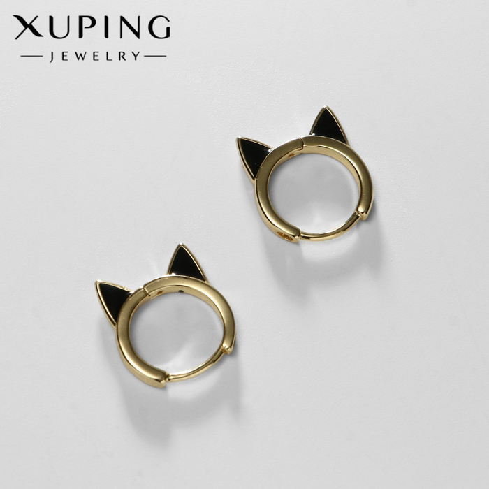 

Серьги-кольца XUPING кошечка, цвет чёрный в золоте, d=1,6 см