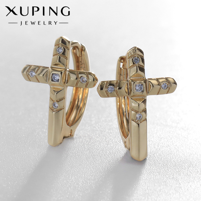 Серьги со стразами XUPING крест преображение, белые в золоте - Фото 1