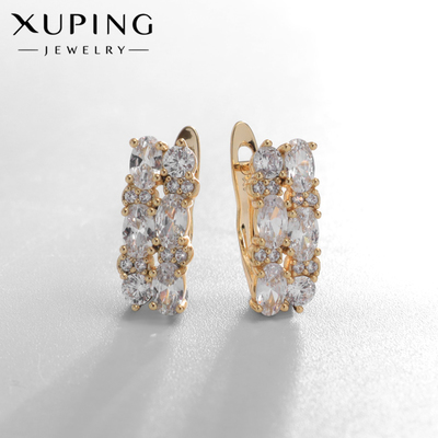 Серьги со стразами XUPING листок, белые в золоте
