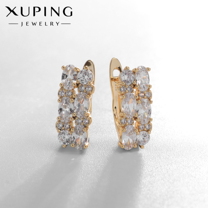 Серьги со стразами XUPING листок, белые в золоте - Фото 1