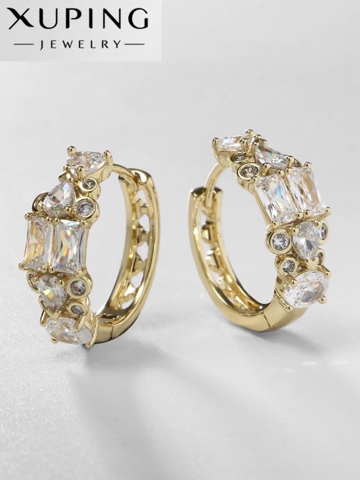 Серьги кольца XUPING императрица, яркие, белые, золоте - Фото 1