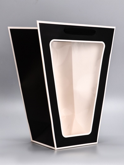 Пакет - переноска для цветов 18×14×35×28 см, чёрный с каймой