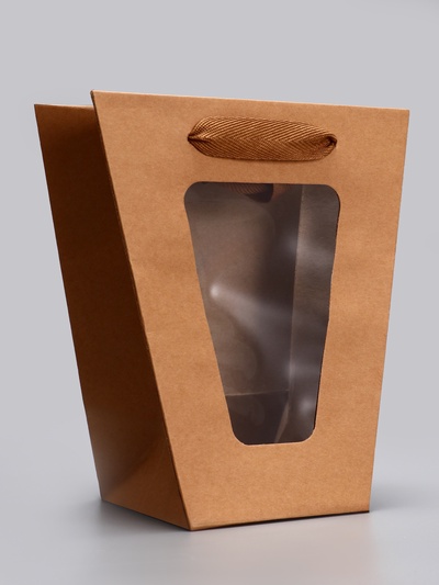 Пакет - переноска для цветов 10×10×20×18 см, крафт