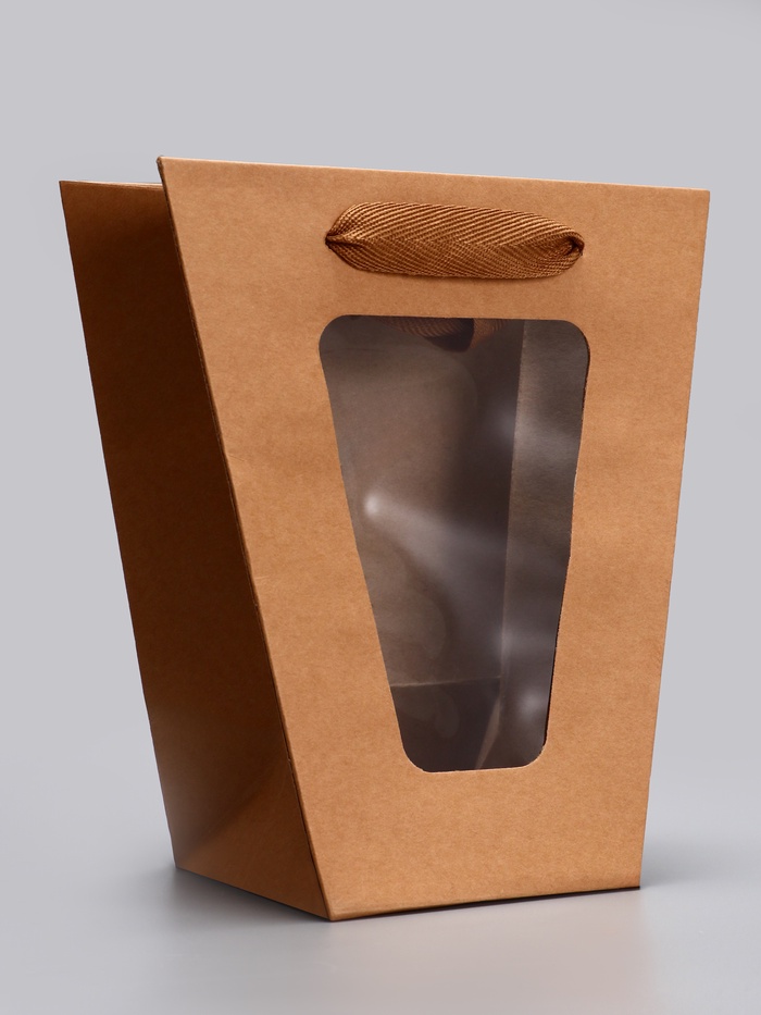 Пакет - переноска для цветов 10×10×20×18 см, крафт - Фото 1