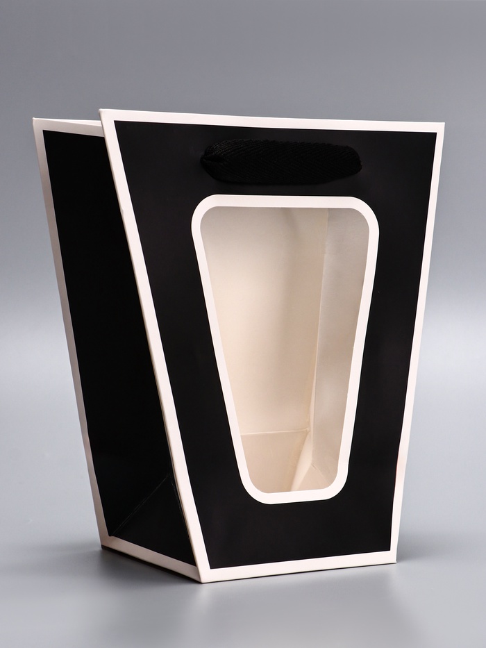 Пакет - переноска для цветов 10×10×20×18 см, чёрный с каймой - Фото 1