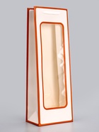Пакет подарочный под бутылку с PVC окном, 12.5×8.5×36 см, белый с красной каймой - Фото 1
