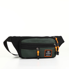 Поясная сумка на молнии, 3 наружных кармана, цвет зелёный/чёрный - фото 12150340