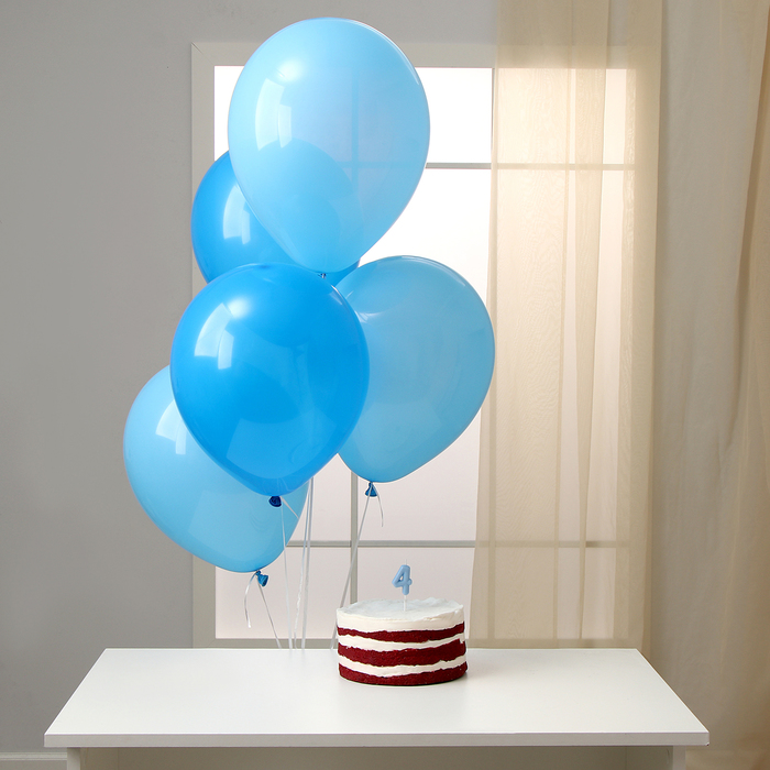 Набор свеча в торт + 5 шаров, цифра 4, голубая свеча в торт акварель цифра 4 5 5 см