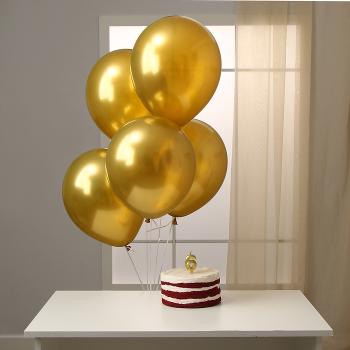 Набор свеча в торт + 5 шаров, цифра 6, золото - Фото 1